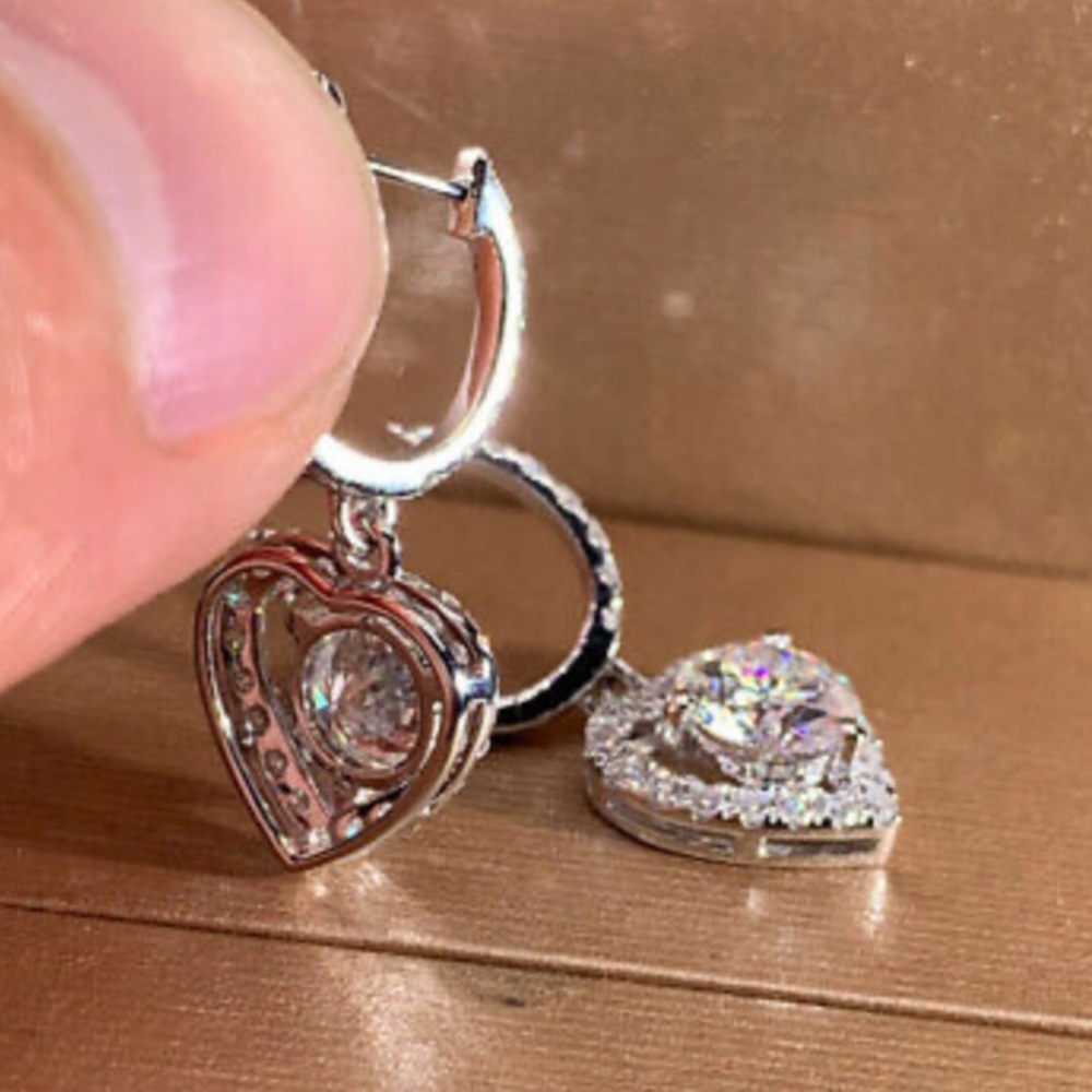 New Sterling silver diamond heart earrings - Picture 3 of 4